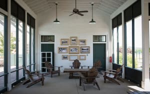 Meeting space at The Plunge pool house, with pictures from the original Willow Plunge.